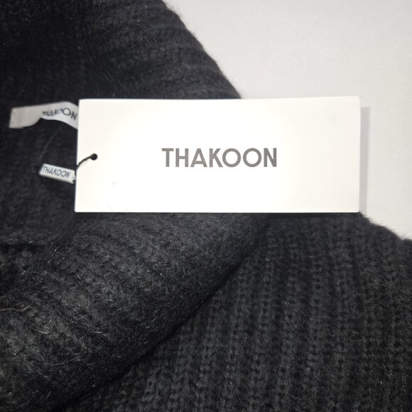 Thakoon Cropped Ribbed Turtleneck Sweater Black Womens Large Thick KN17 NWT New - Picture 8 of 10